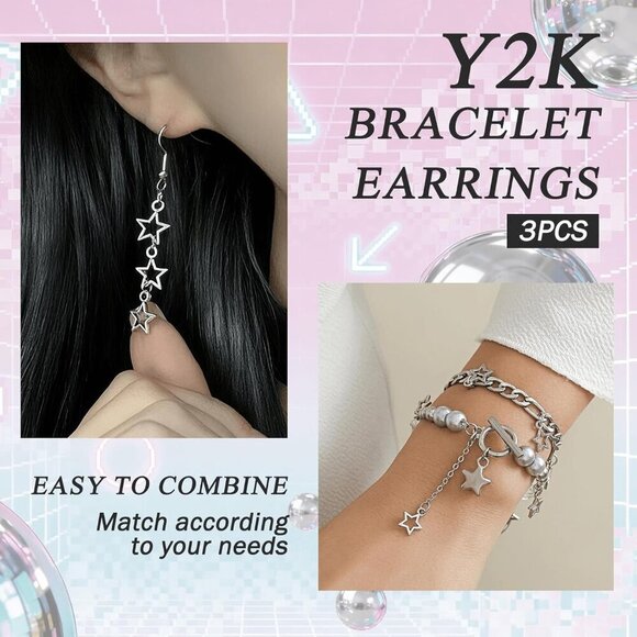 Y2K Accessories Set Silver Layered Jewelry Vintage Waist Chain Hair Clips for Wo main image 7